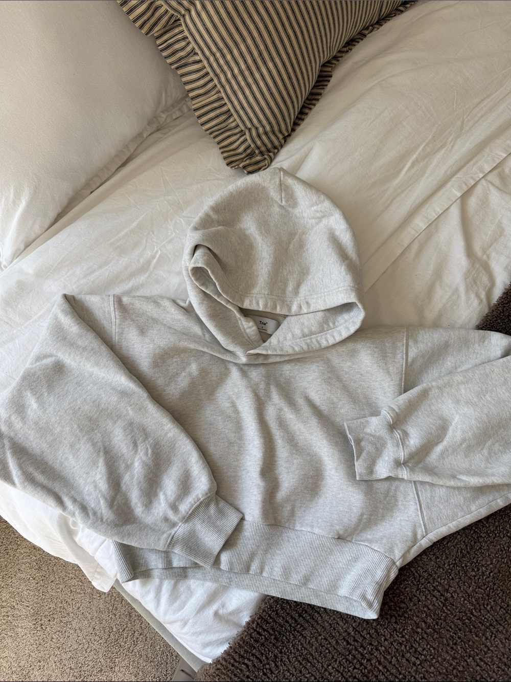 TNA Cropped Heather Grey Hooded Sweatshirt